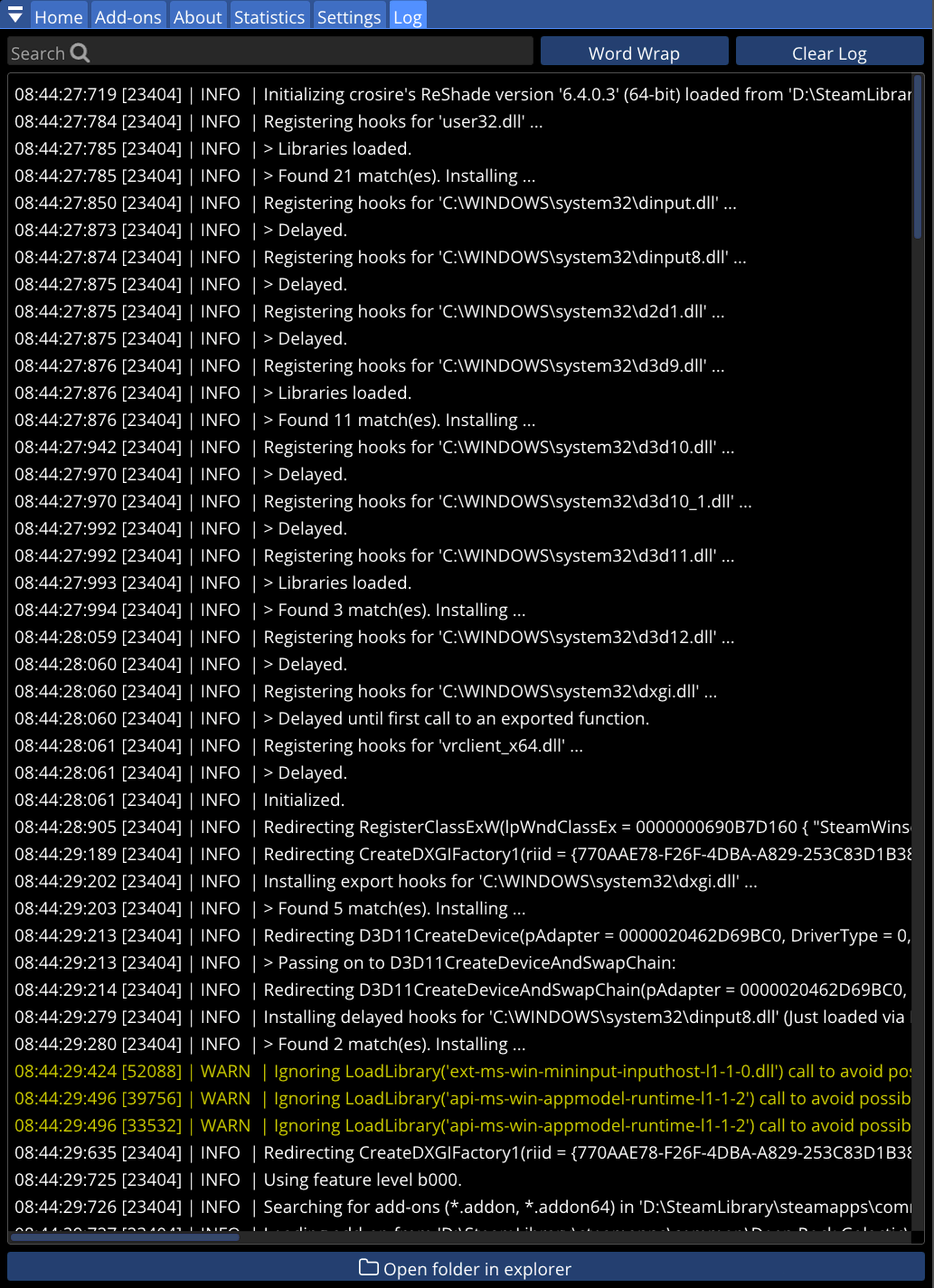 ReShade Log Tab