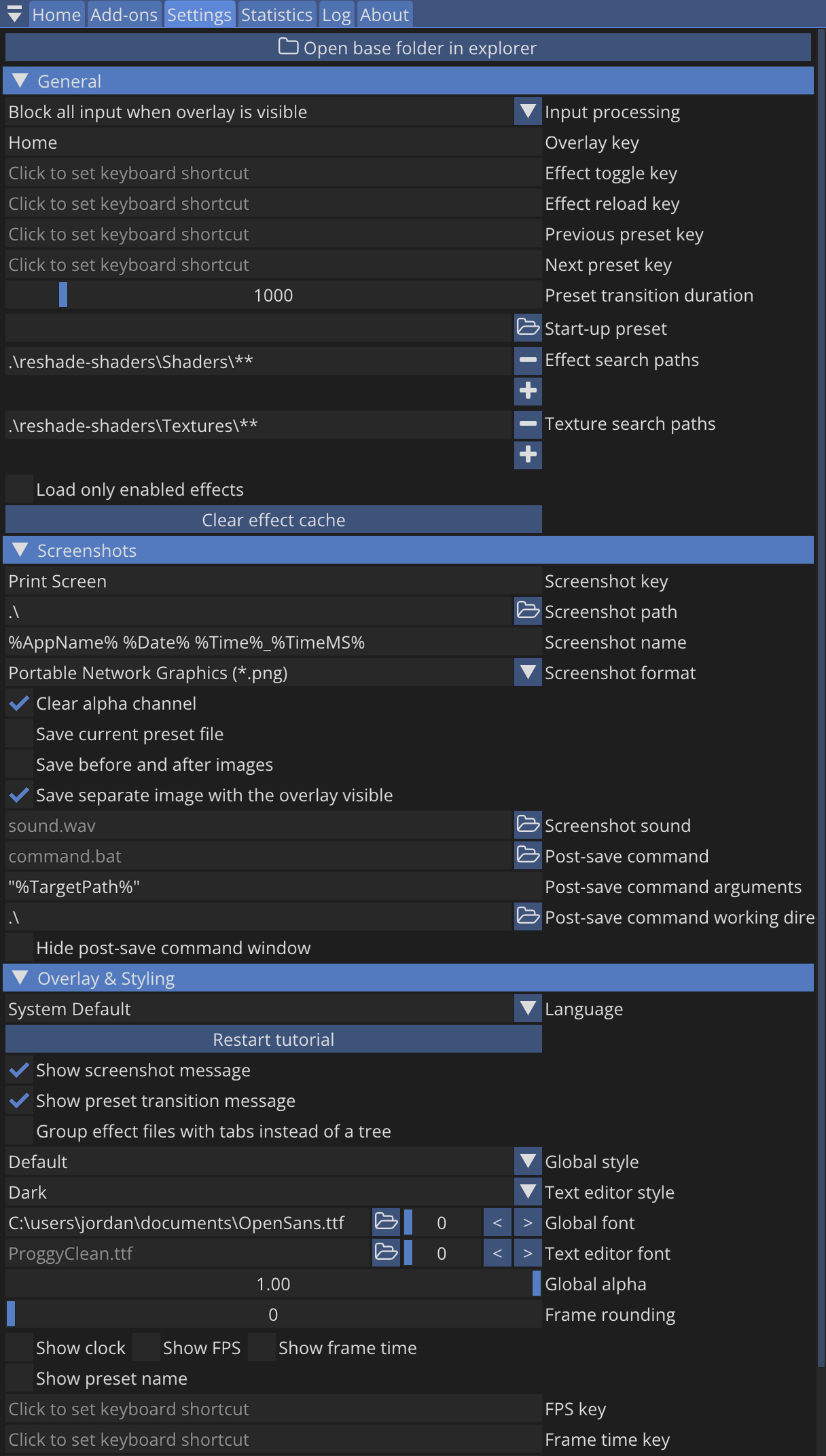 Settings Tab