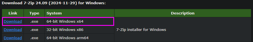7-Zip download page