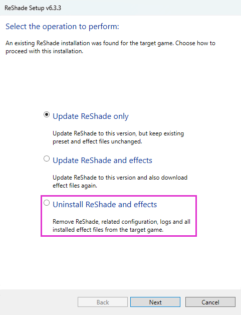 Uninstall ReShade and Effects